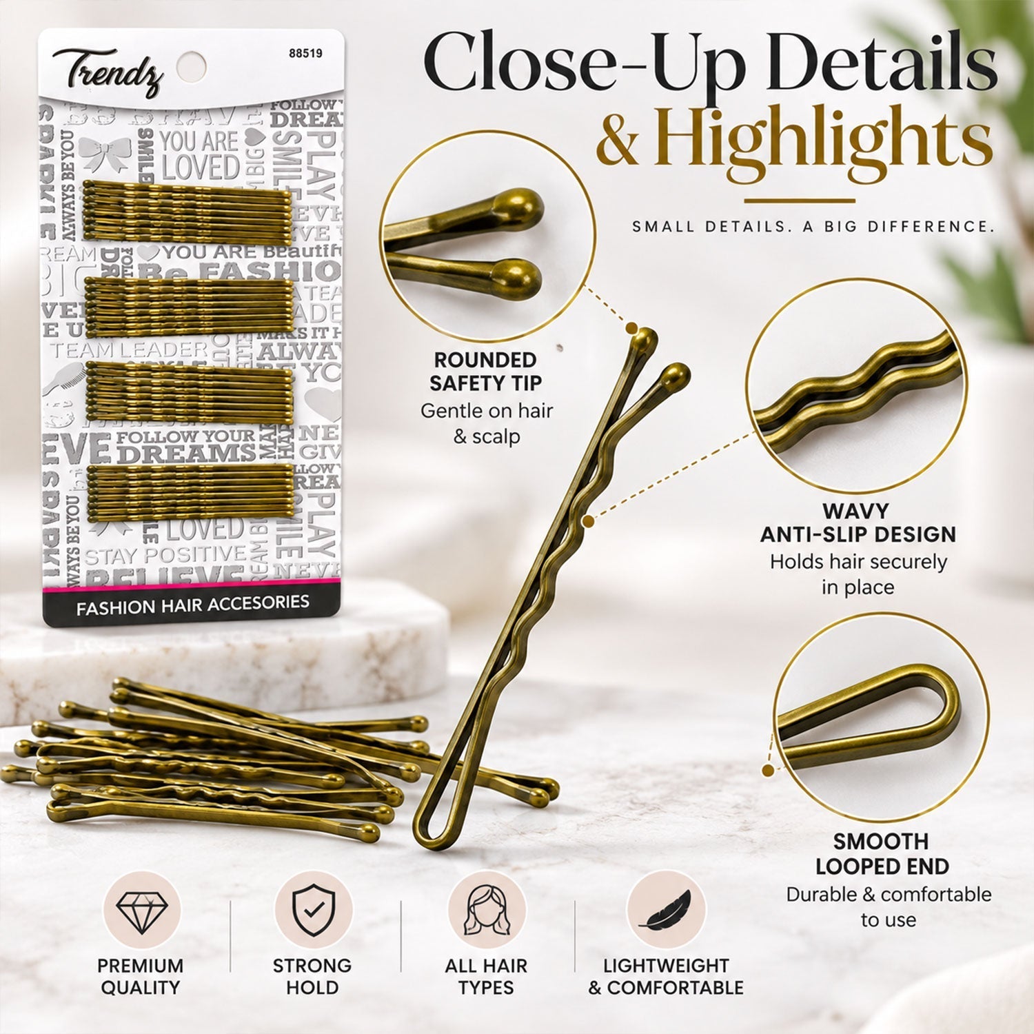 Hair pins size guide