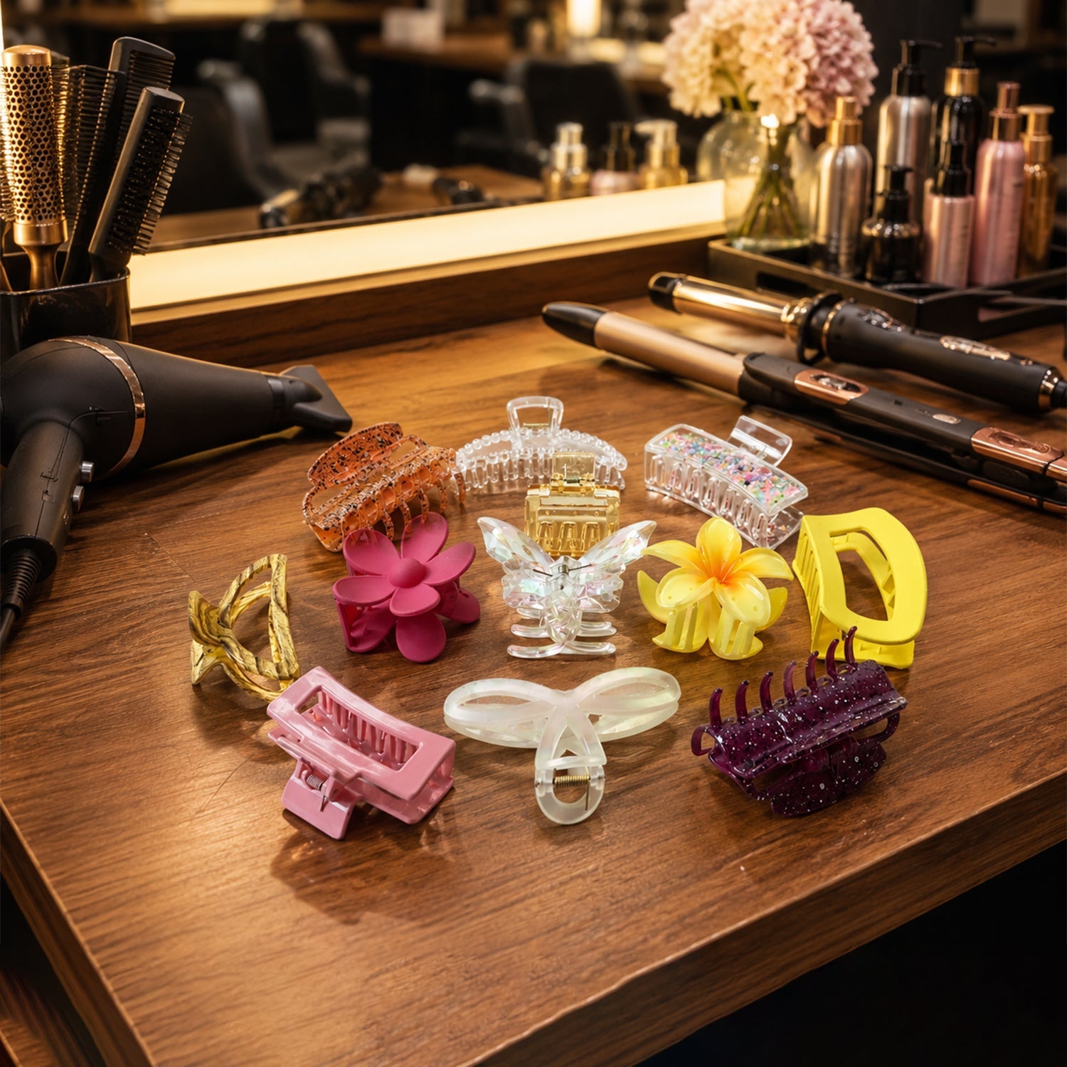 Flower clip worn in a half up hairstyle