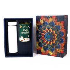 Effete Kulfi Almonds Gift Hamper, Golden With Bottle (2 Pc Set)