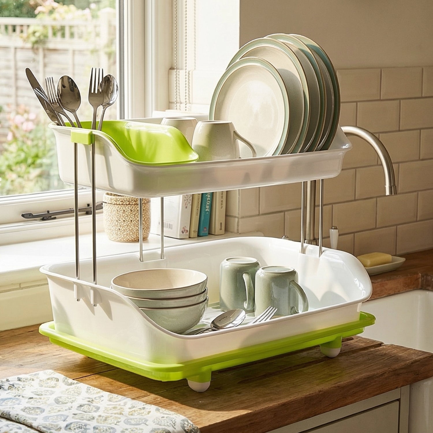 kitchen dish rack organizer with water drain tray