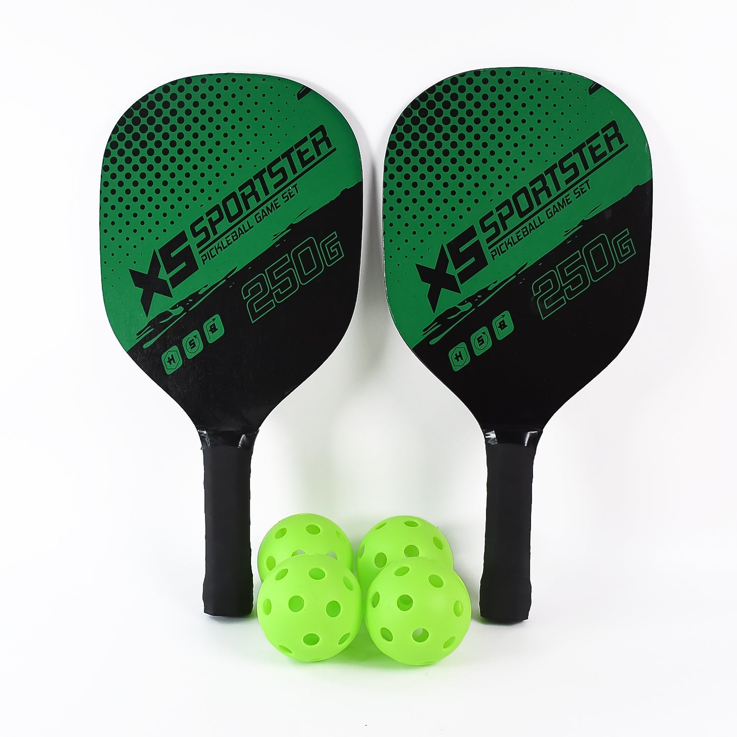 Four perforated plastic pickleball balls for controlled flight