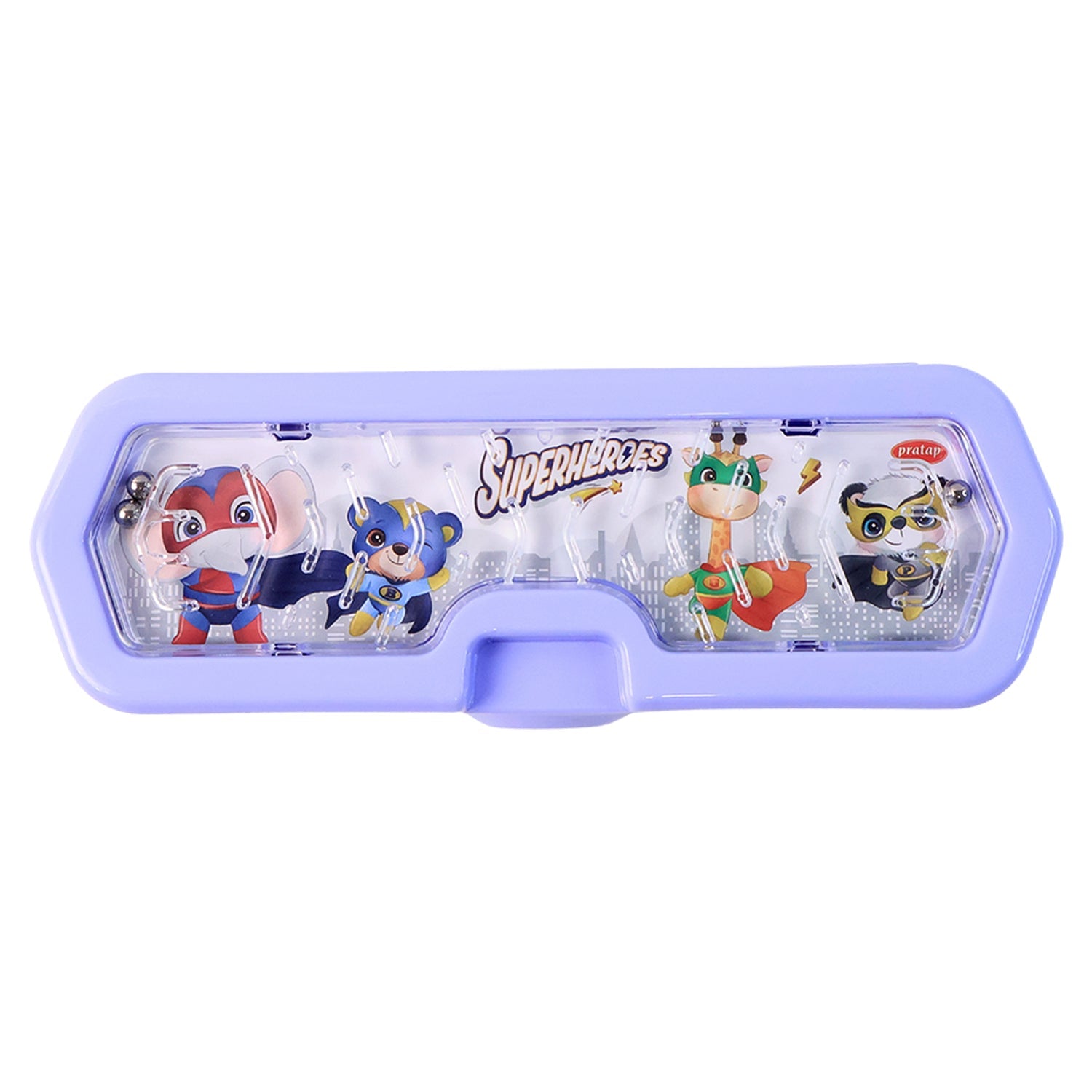 Detailed shot of the interactive maze game on the lid of the Kids Pencil Box.