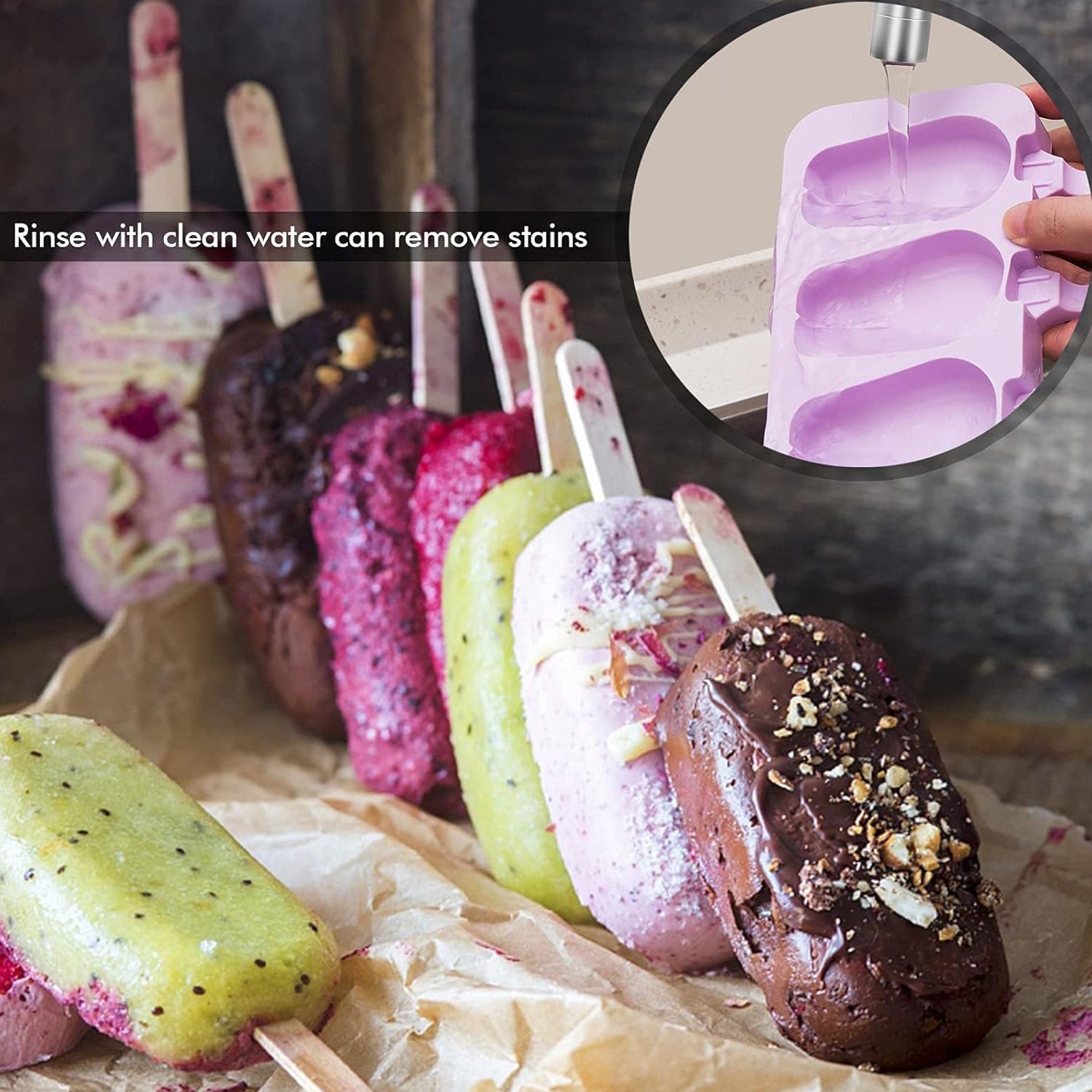 Silicone Sicle Molds â€“ DIY Ice Pops with Lids & 50 Sticks