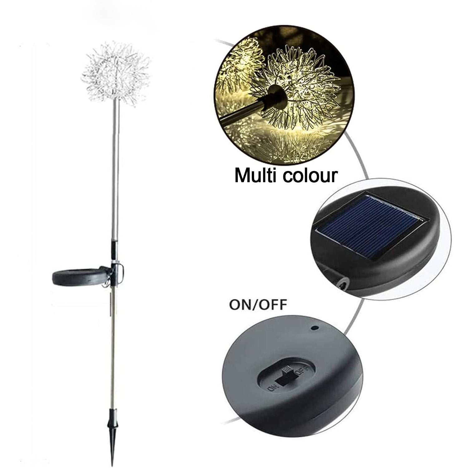 Solar powered garden lights on pathway