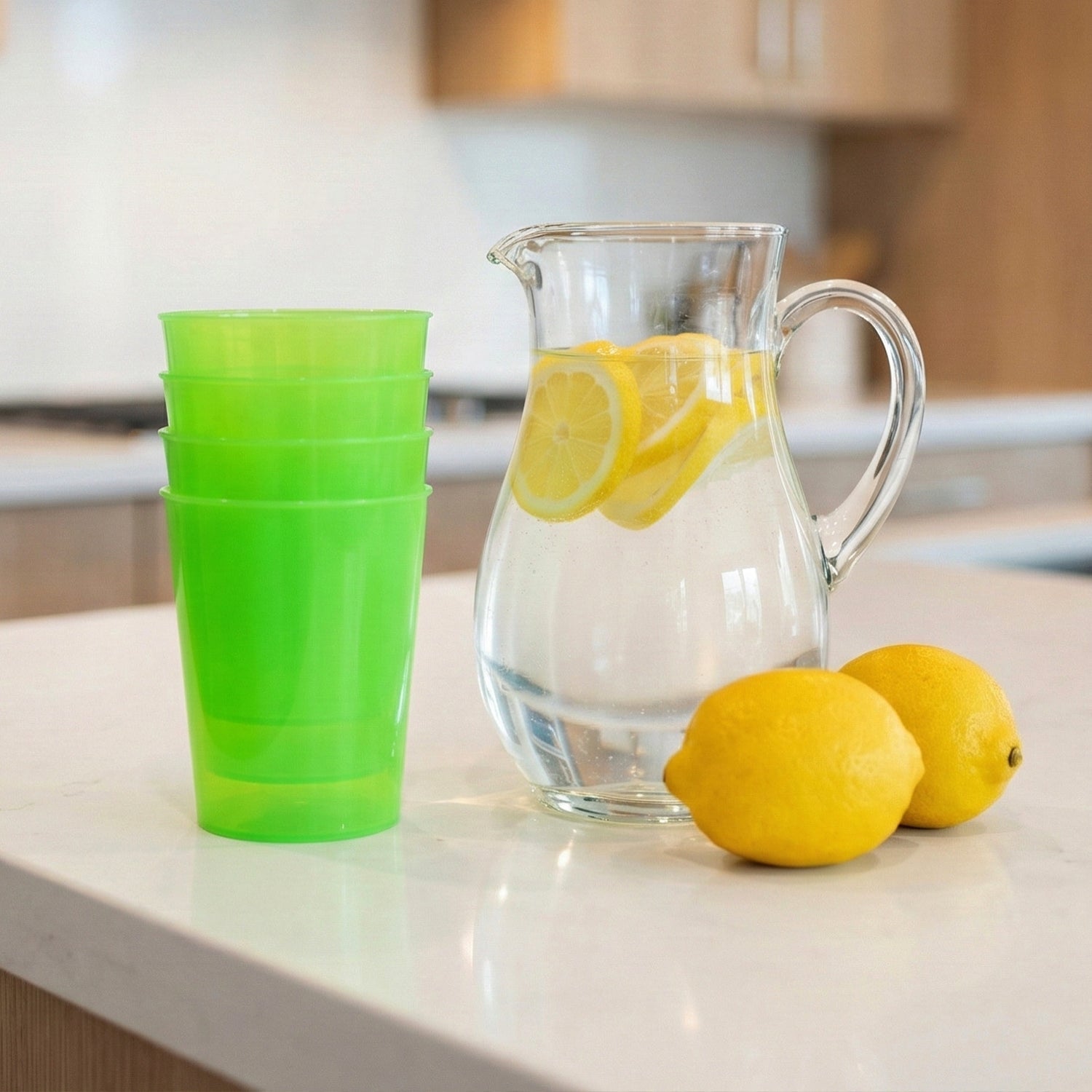 Reusable plastic tumblers showing lightweight design