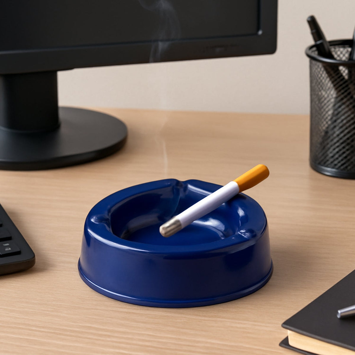 Oblivion Wide Bowl Plastic Ashtray in Dark Blue color