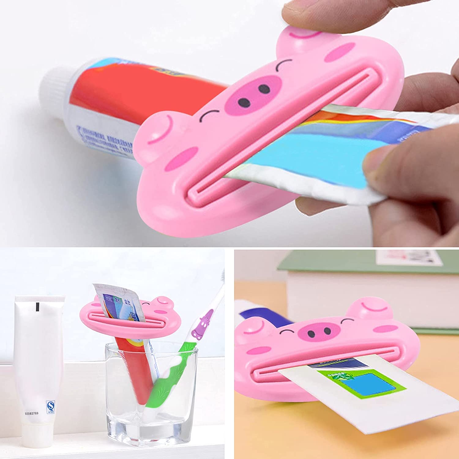 Close-up of animal toothpaste squeezer in use