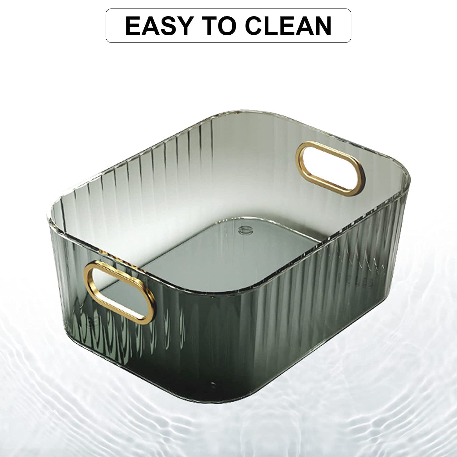 Premium Ribbed Transparent Storage Basket with Gold Handle â€“ Multipurpose Kitchen &amp; Home Organizer Box