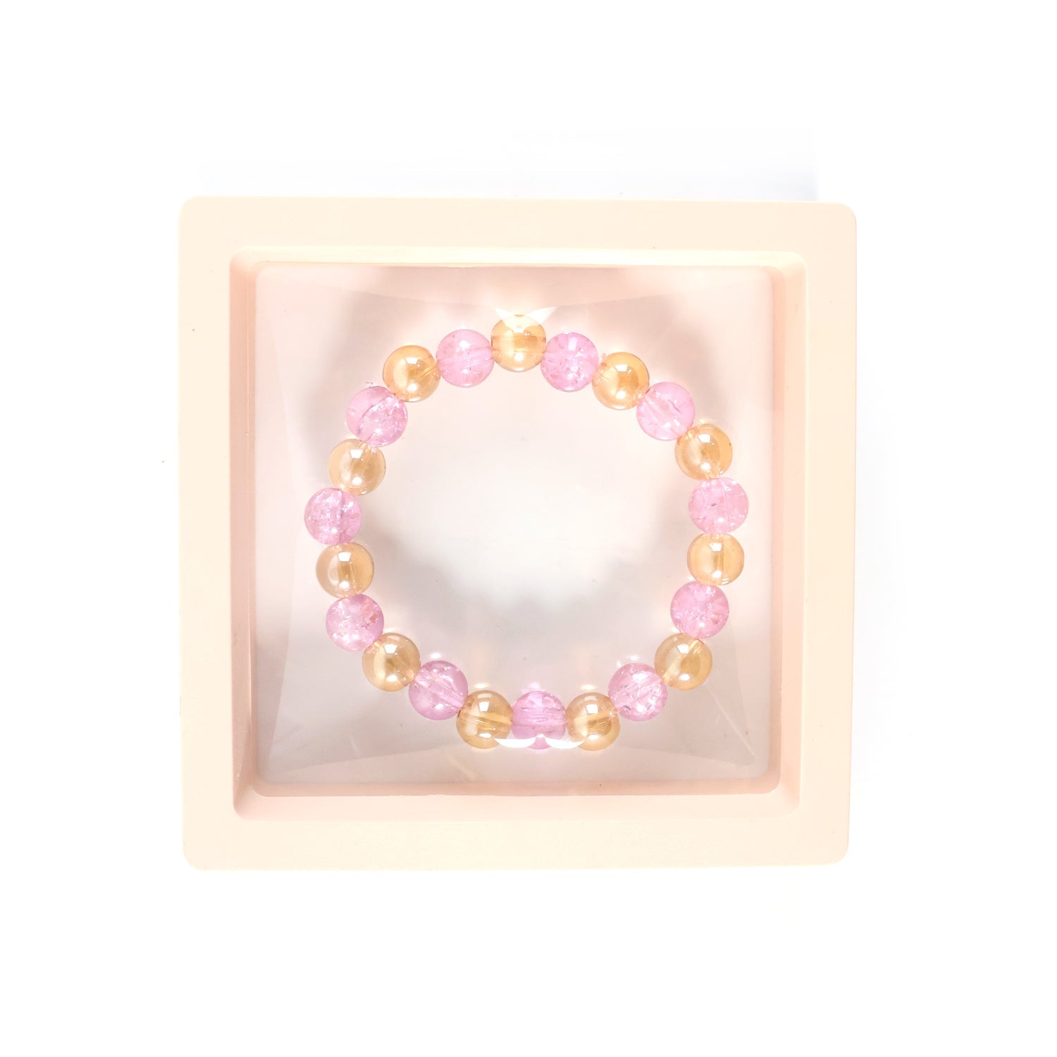 Transparent crystal beads on dual-tone stretch bracelet