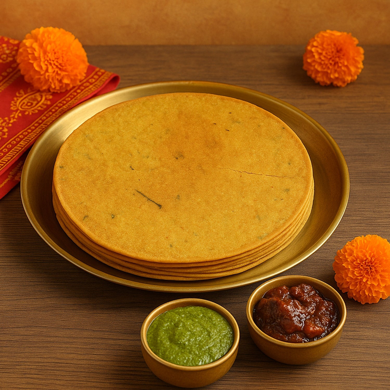 Stack of Maniarr's Bajri Khakhra, highlighting its crispness.