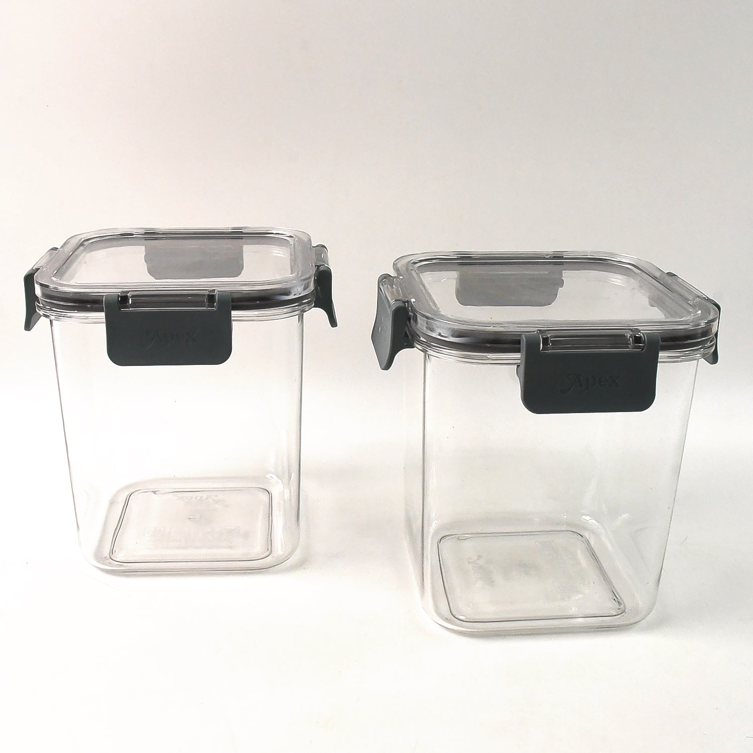 Transparent Apex Press N' Lock containers showing contents