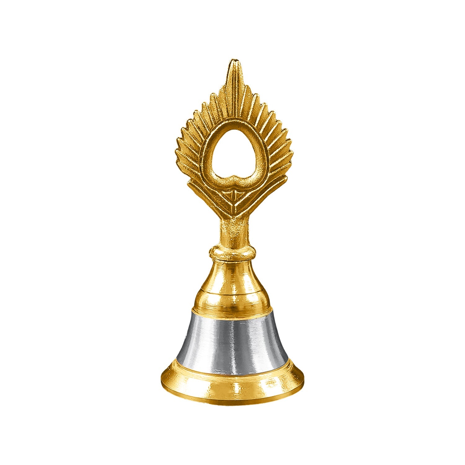 Close-up view of brass and steel temple ghanti highlighting craftsmanship