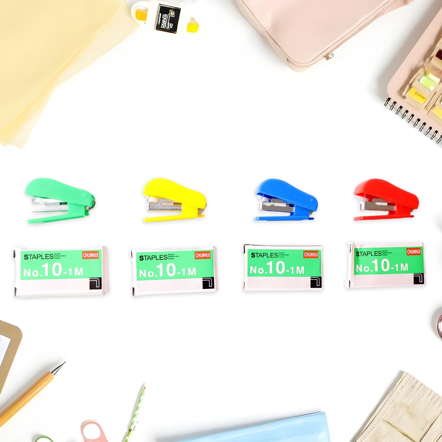 Mini Stapler Set Staples â€“ Assorted Colors | No.10 Staplers with Pins (20 pcs Set)