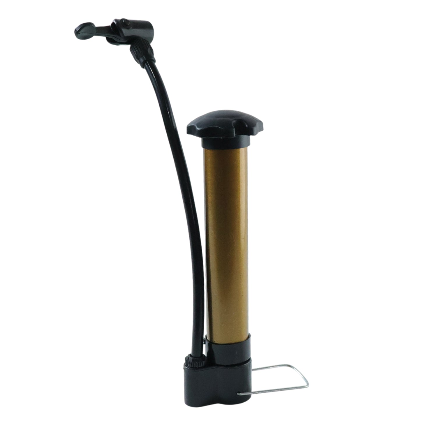 Mini hand air pump shown with bright gold-plated surface