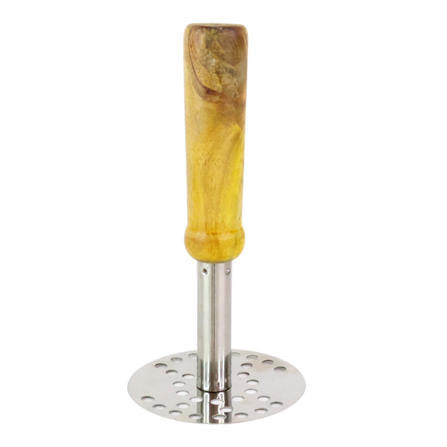 Ergonomic Stainless Steel Potato Masher with Wooden Handle