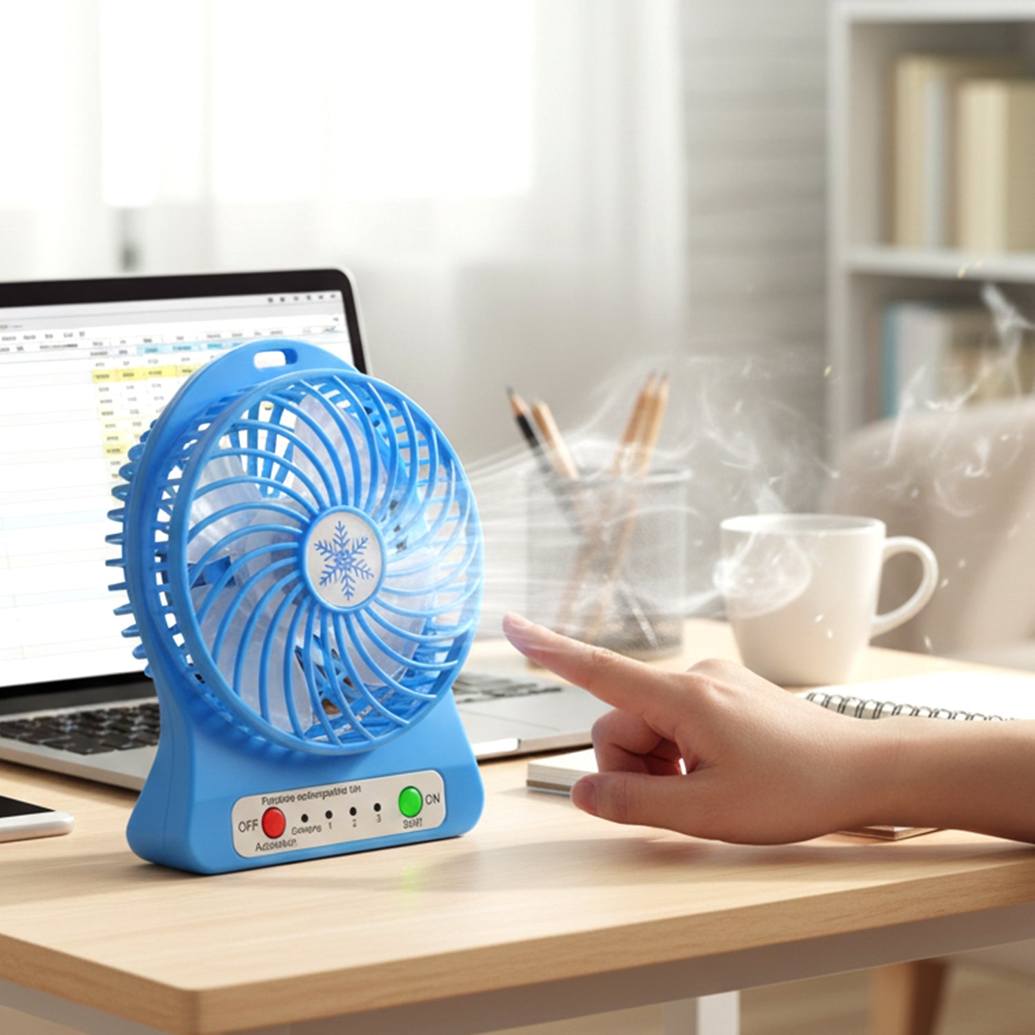 Portable Rechargeable Mini Table Fan With LED Light And Battery (1 Pc)