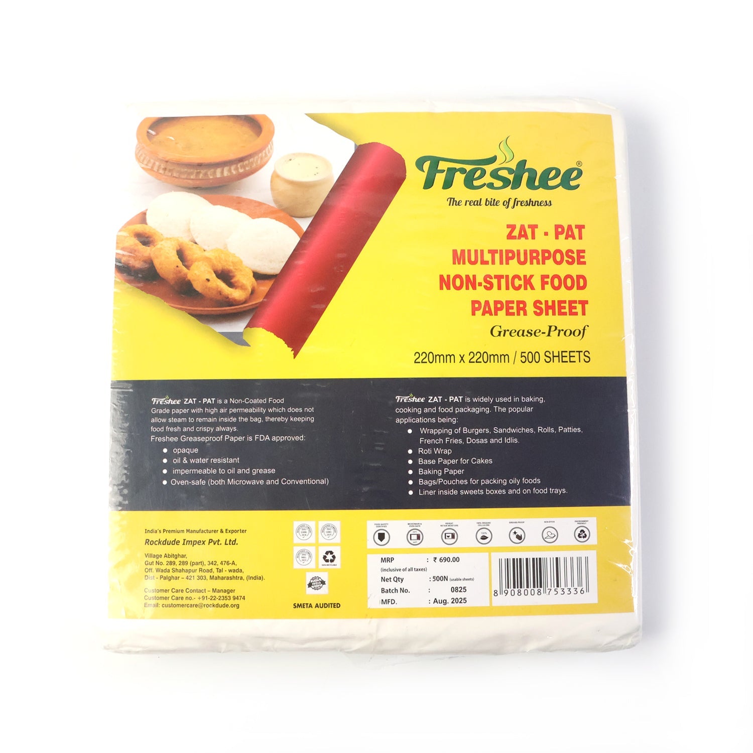 Zat-Pat Multipurpose Non-Stick Food Paper Sheets – 220 × 220 mm, 500 Sheets