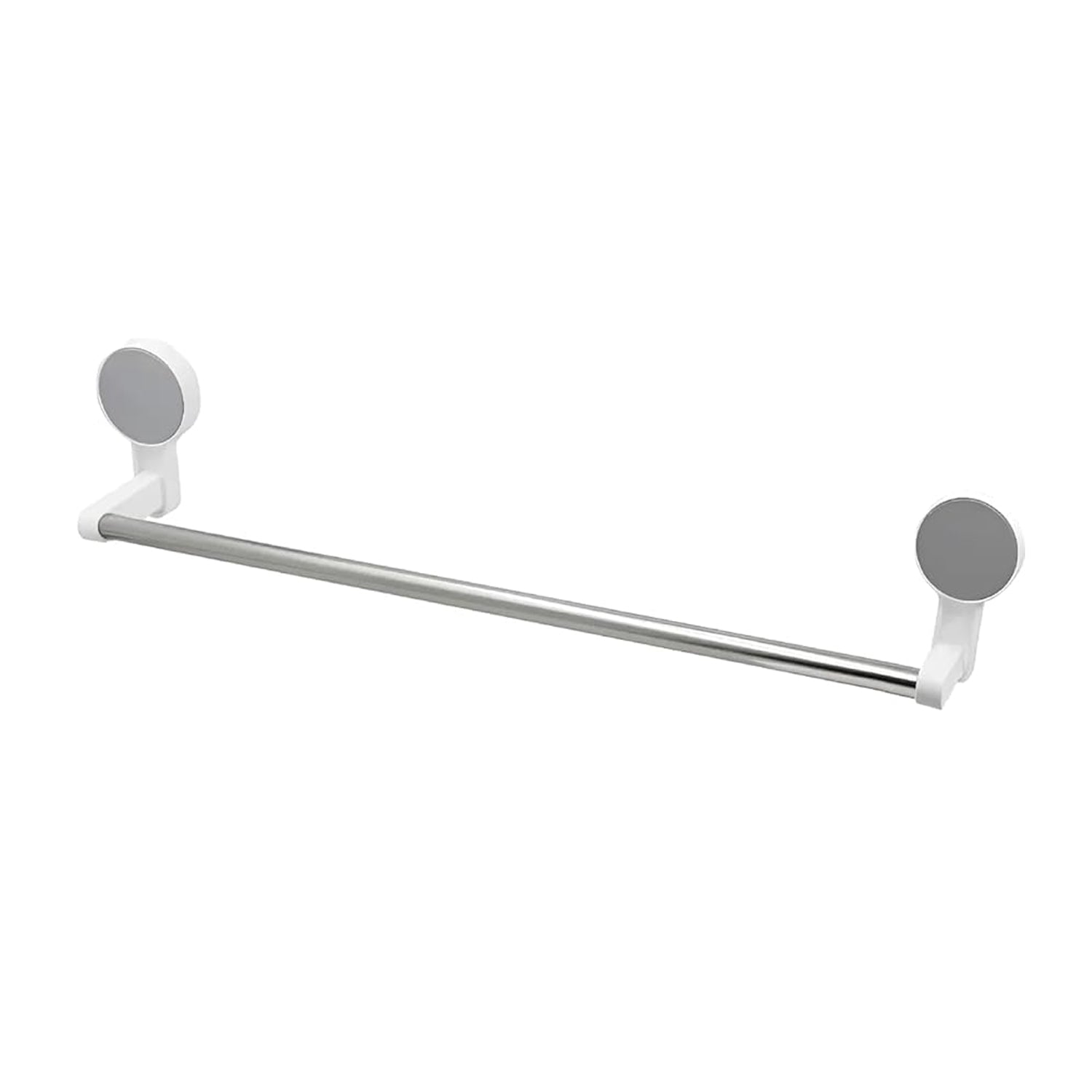 Wall-mounted adhesive towel rod holding towels in bathroom
