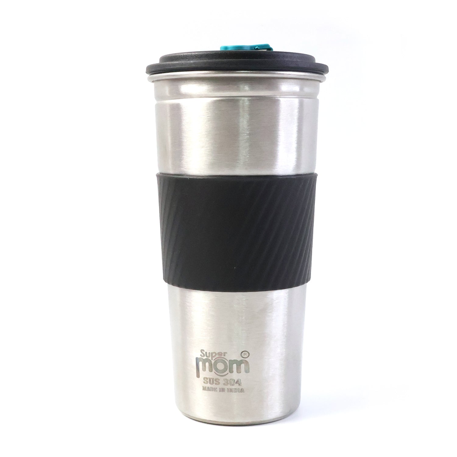 Insulated steel travel tumbler with heat-safe grip