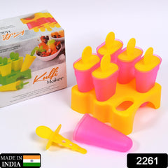 Close-up of plastic kulfi mould filled with mixture