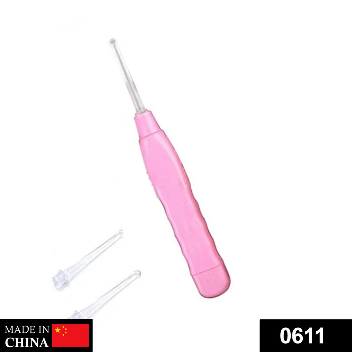 Close-up of LED Flashlight Earpick tool with illuminated tip