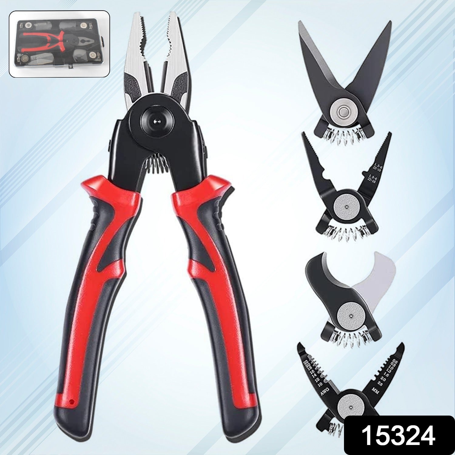 Multiple tool heads of wire stripper pliers set for cutting and gripping