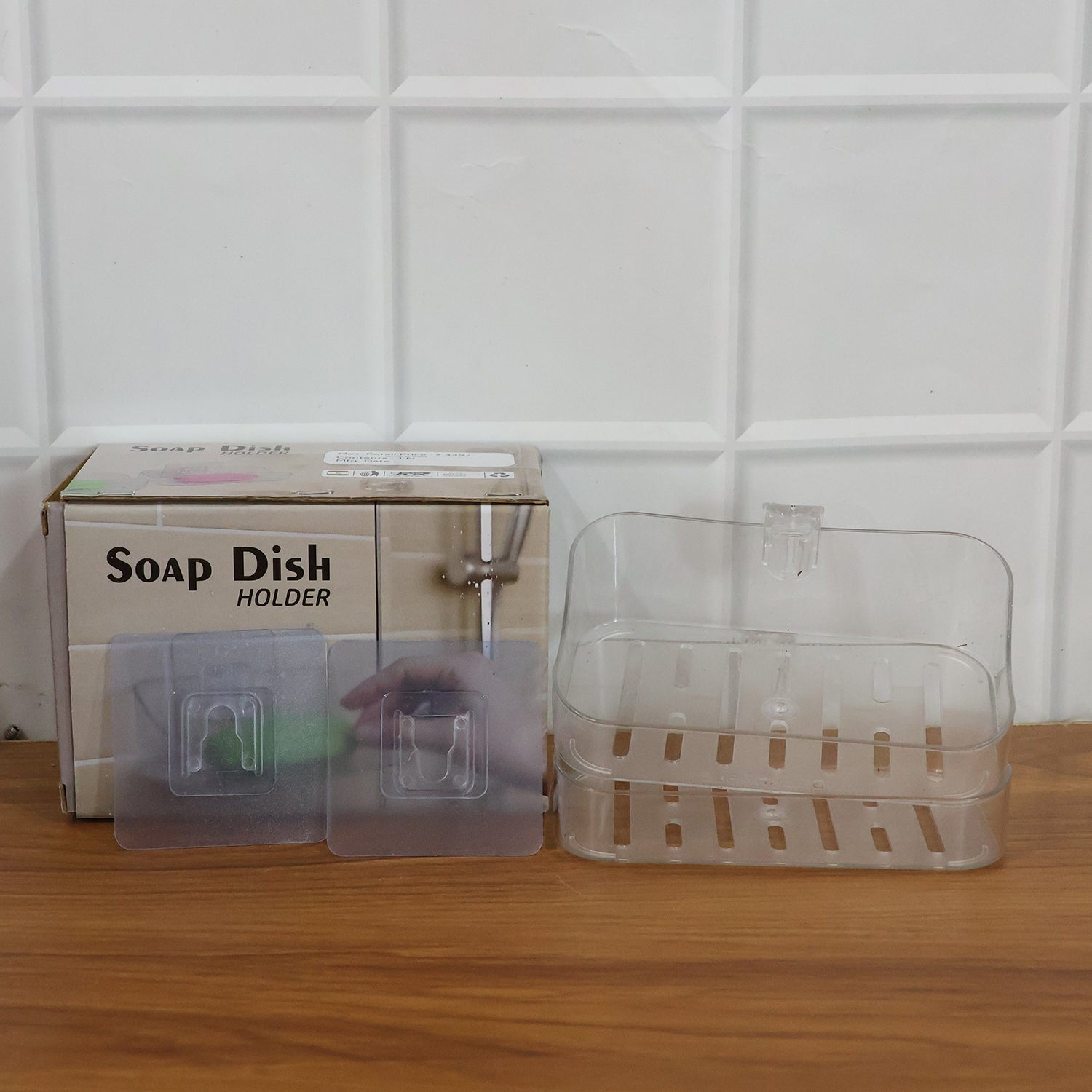 Transparent soap holders organizing soap and small items