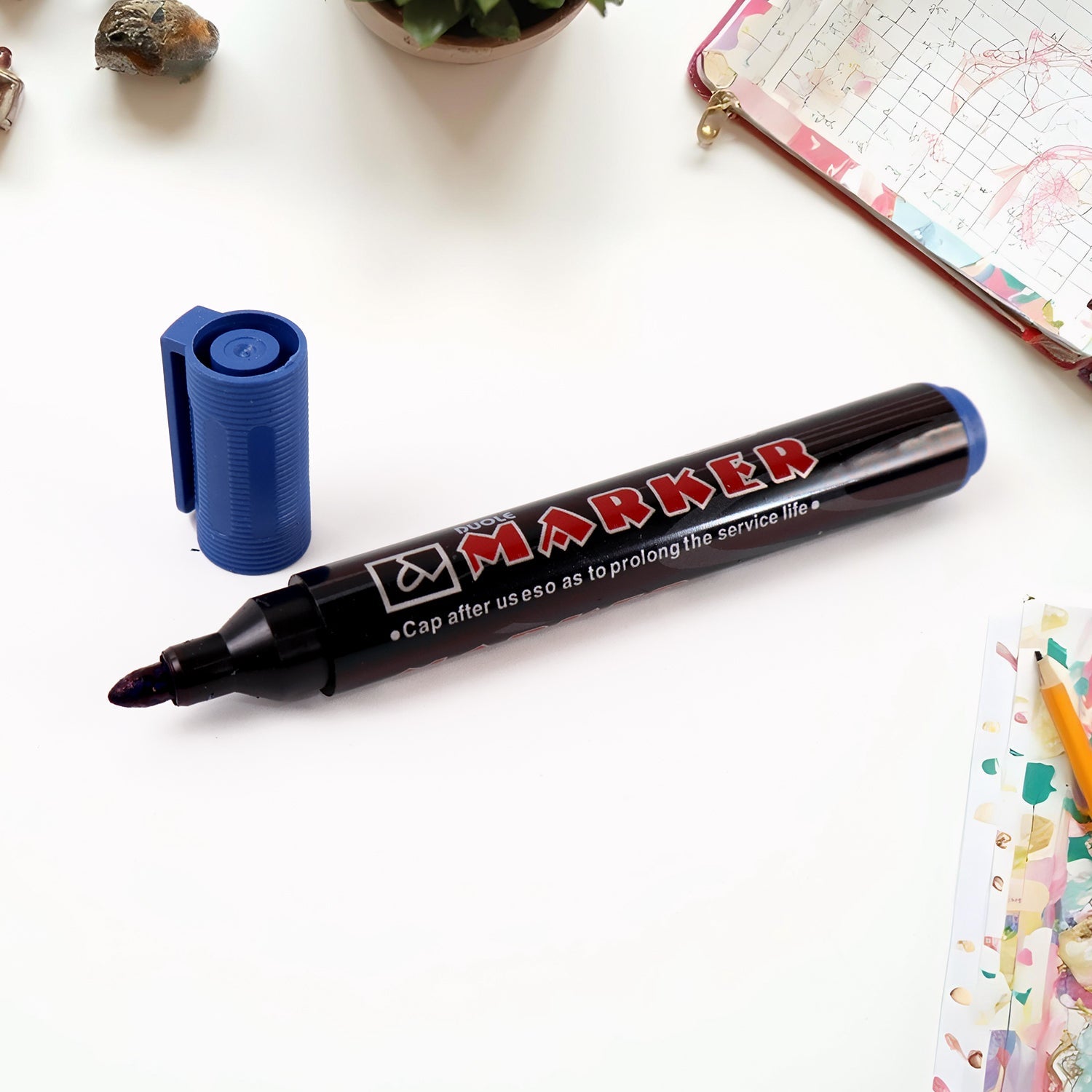 Premium Permanent Blue Marker Pen Set - 12 Pack