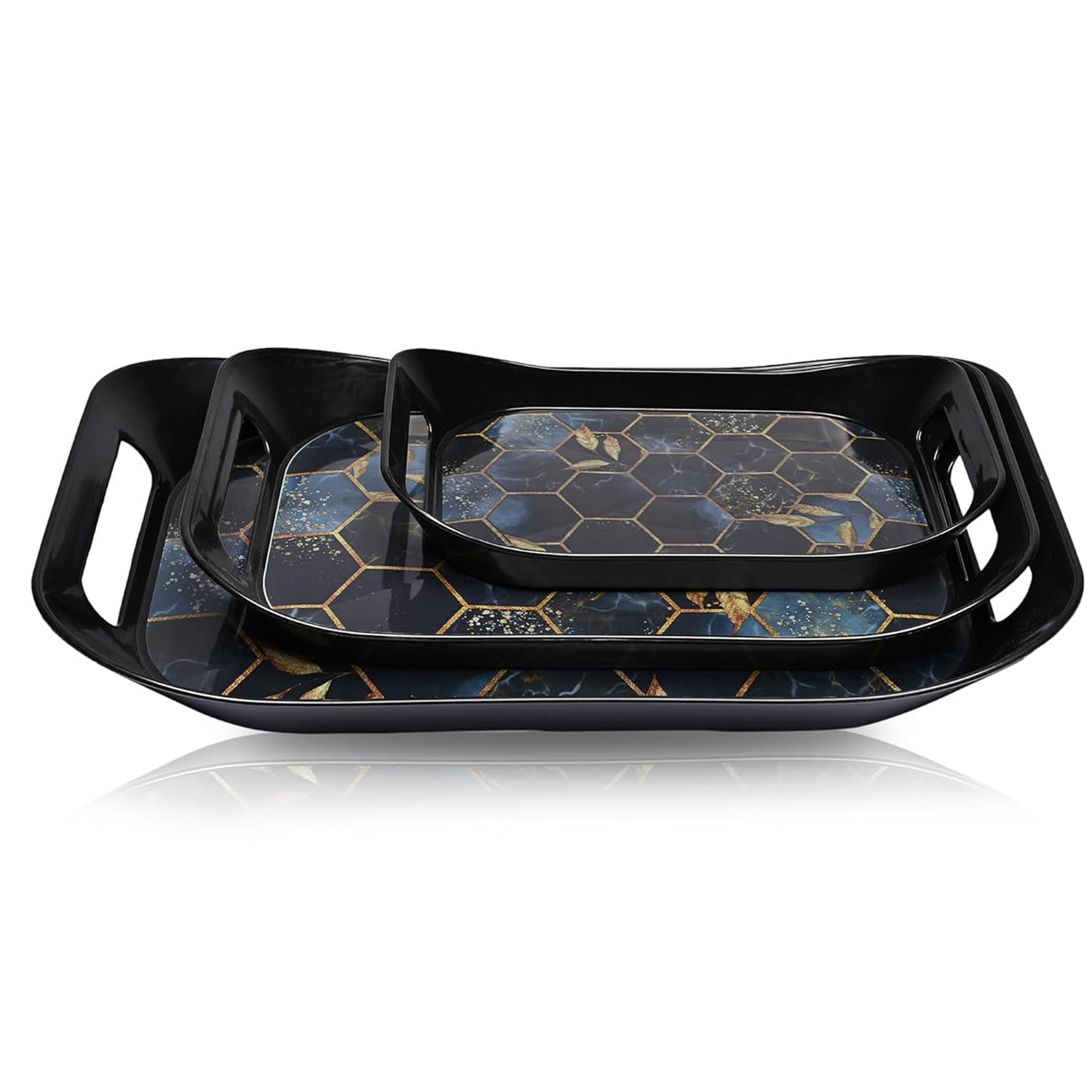 Elegant plastic serving tray combo with golden accents