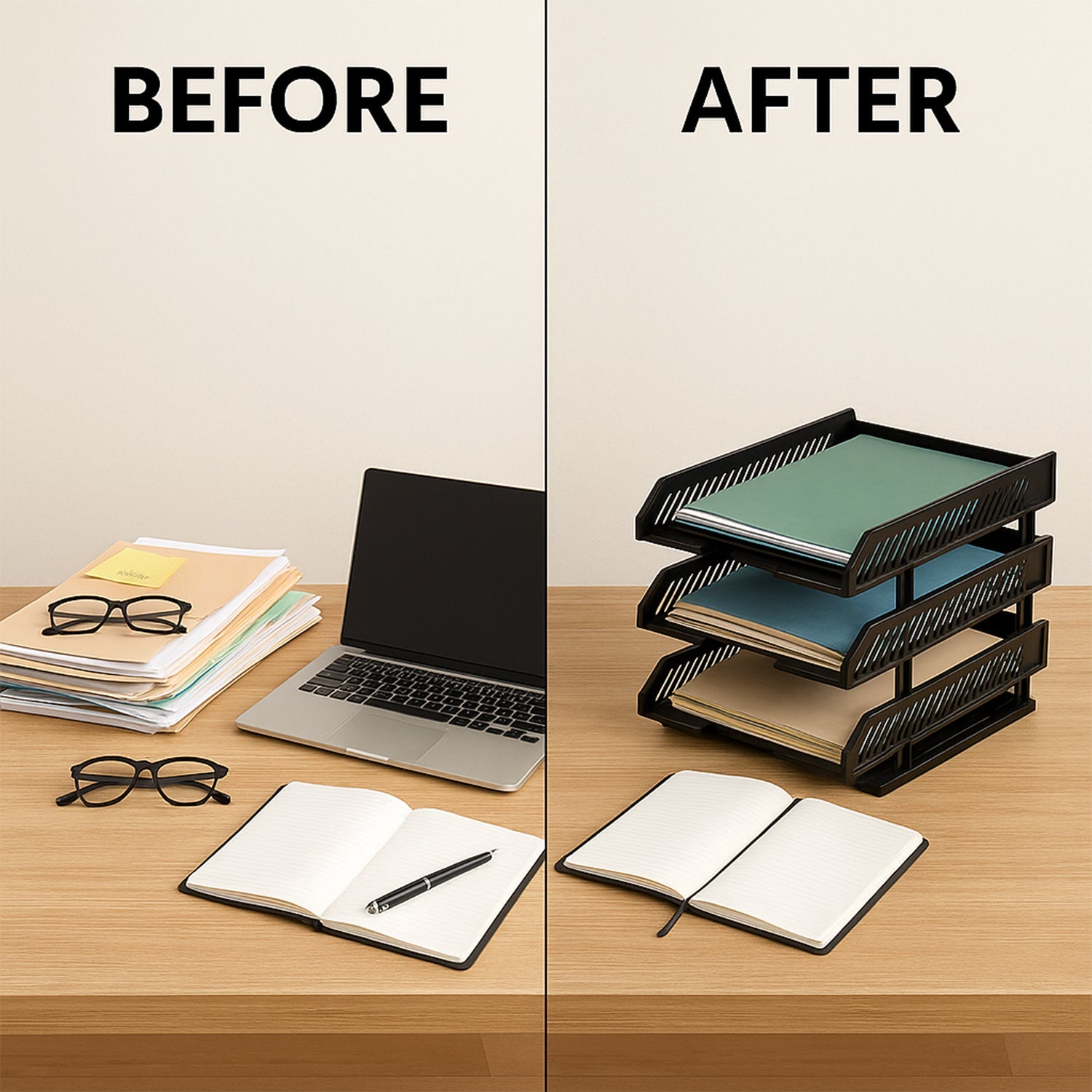 Organized office desk with multifunctional file rack