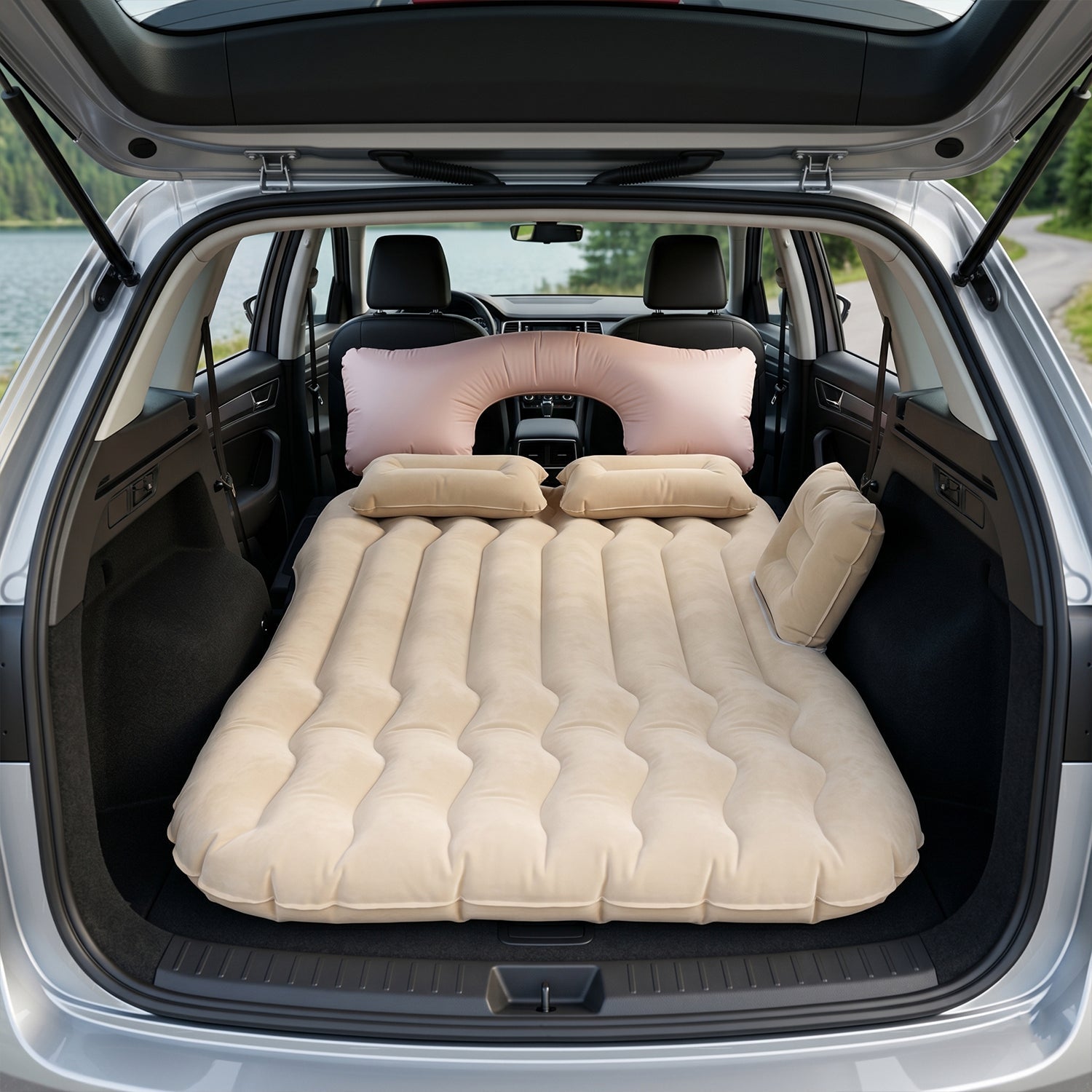 Car Air Mattress Bed Set with Inflatable Pillows and Cushions (1 Set / Mix Design)