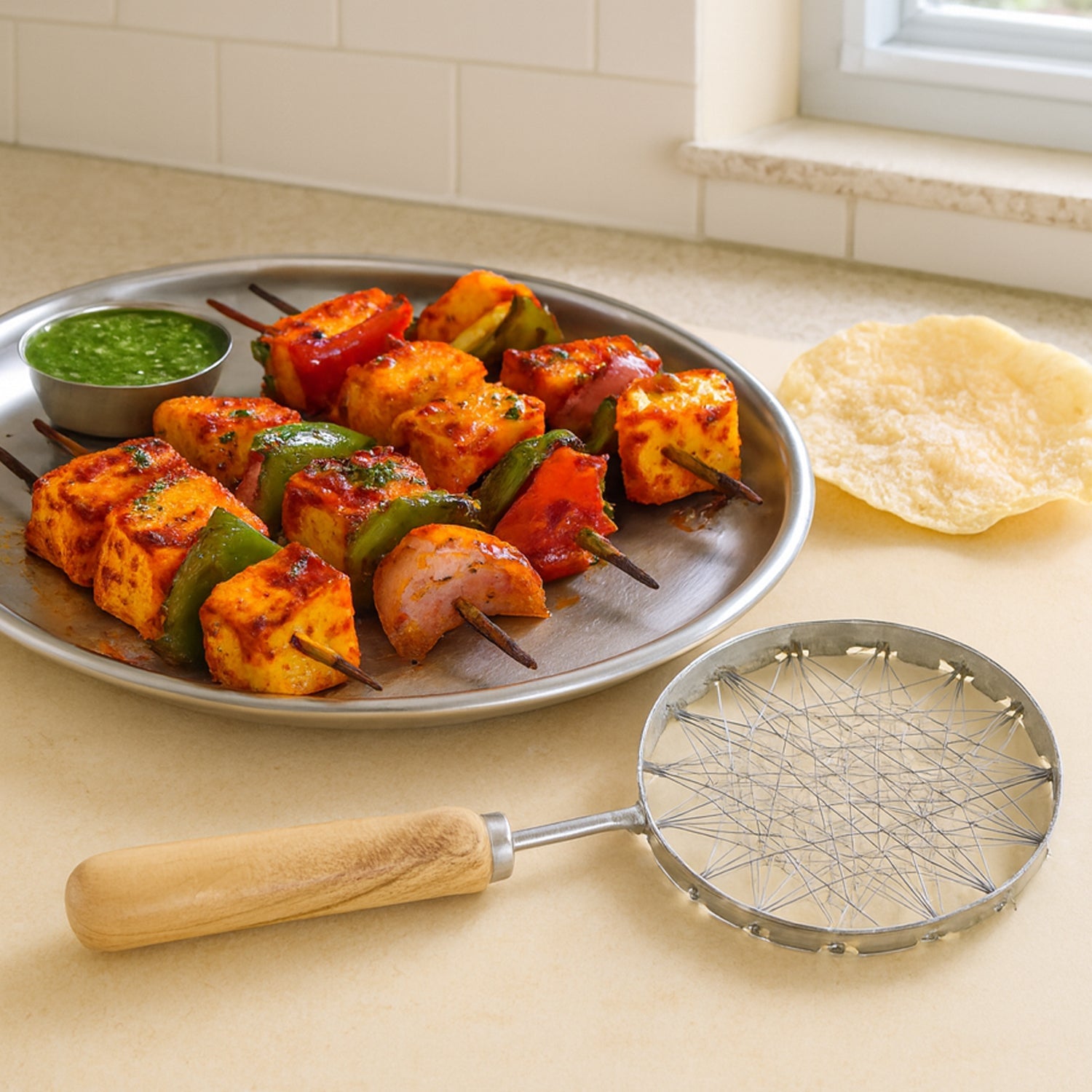 Stainless Steel Wire Skimmer with Wooden Handle (1 Pc)