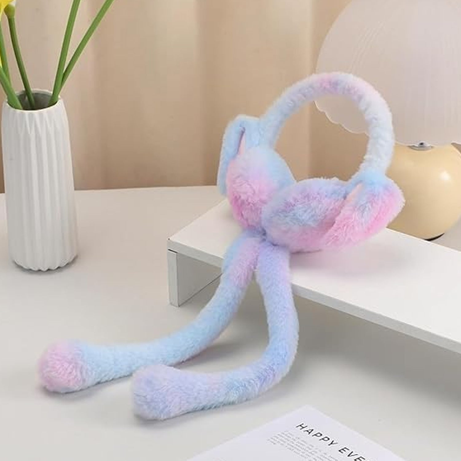Kid wearing DeoDap soft plush winter earmuffs outdoors