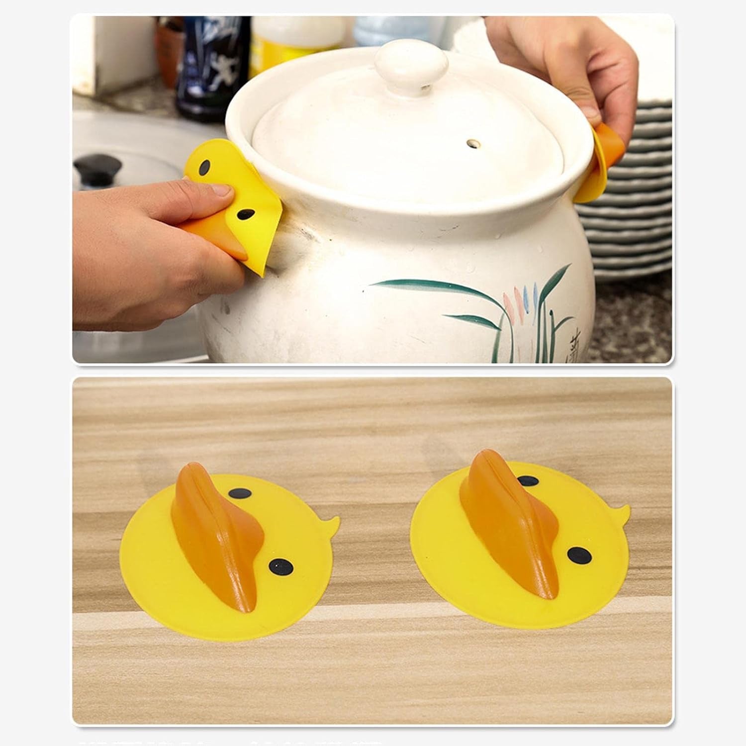 Cute Duck Shape Silicone Hot Pot Holder (2 Pc)