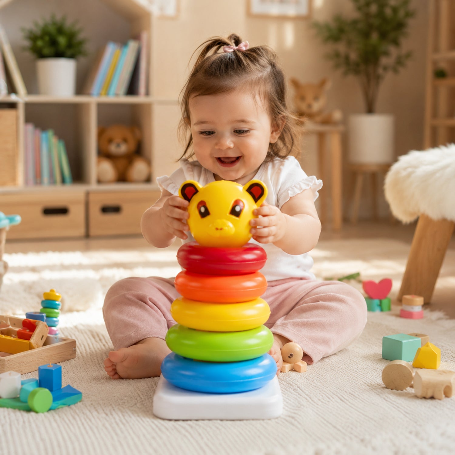 Plastic Baby Kids Teddy Stacking Ring Jumbo Stack Up Educational Toy 5pc
