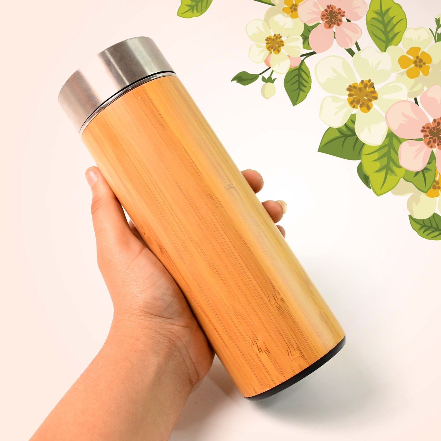Bamboo Design Stainless Steel Insulated Travel Water Bottle (Approx 500 ML)