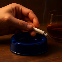 Oblivion Large Capacity Dark Blue Plastic Ashtray with 3 cigarette grooves
