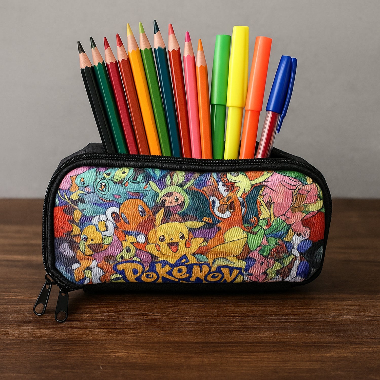 Colorful Cartoon Printed Pencil Pouch for Kids (1 Pc)