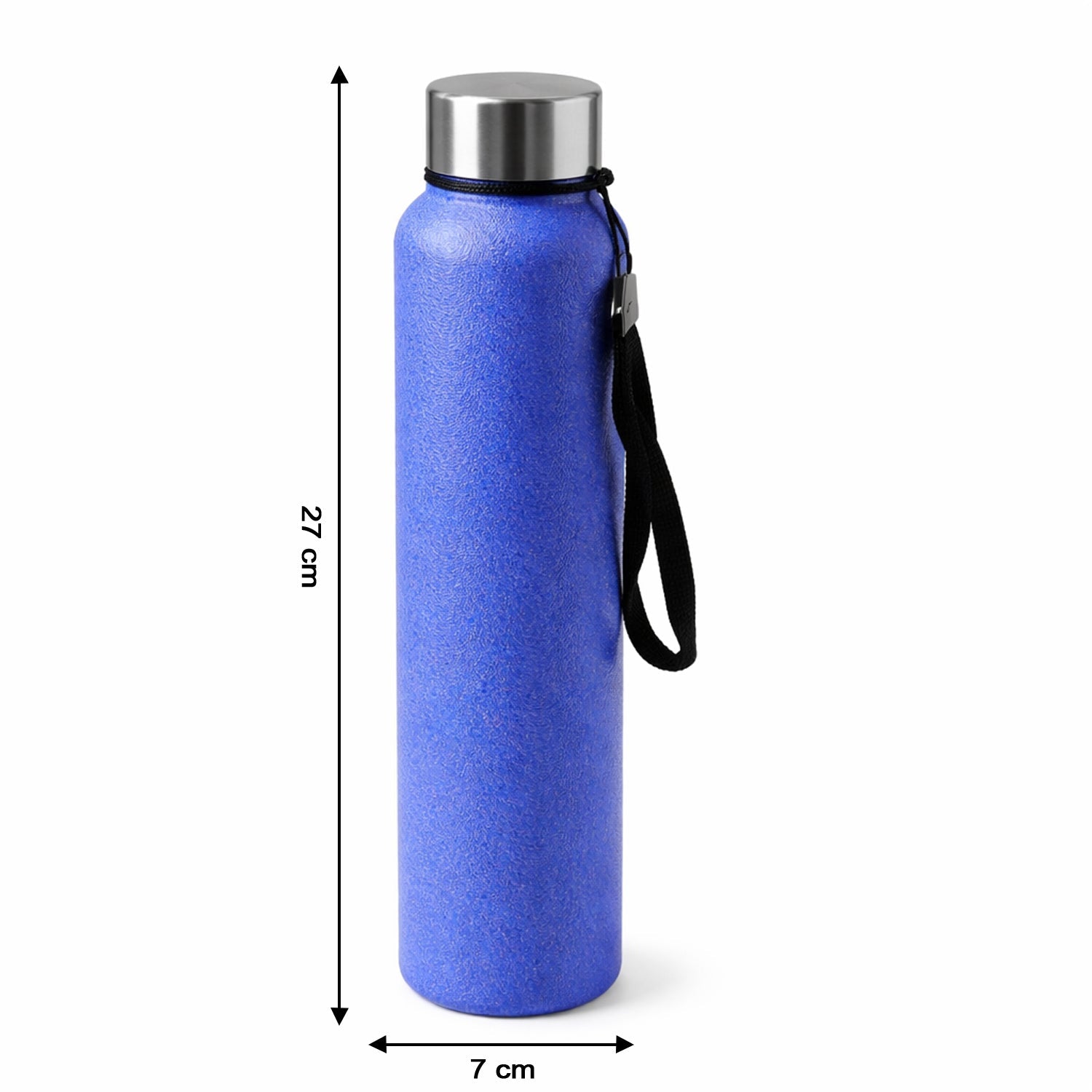 Blue Stainless Steel Water Bottle with Carry Strap