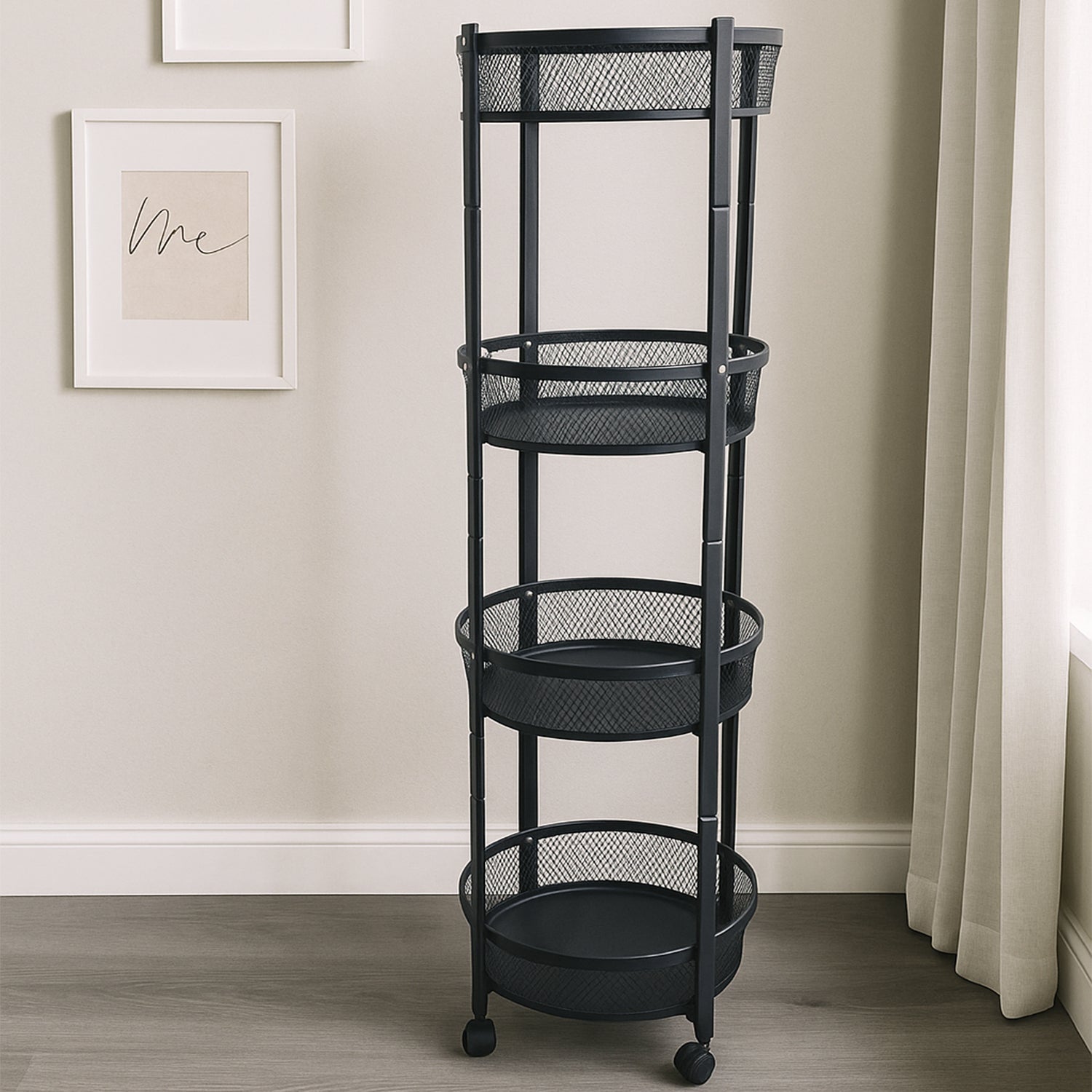 Space-saving 4-layer round metal folding trolley