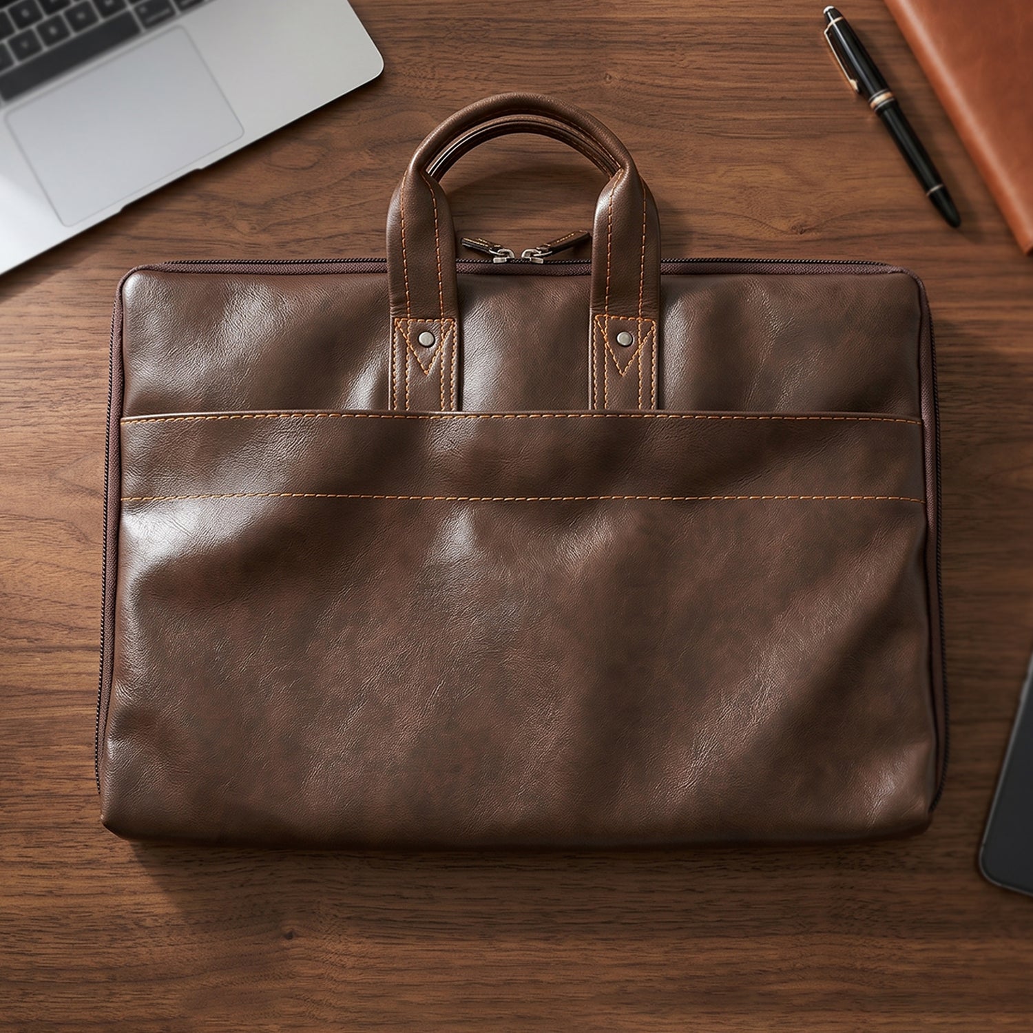 Leather laptop bag being carried by a professional for office use