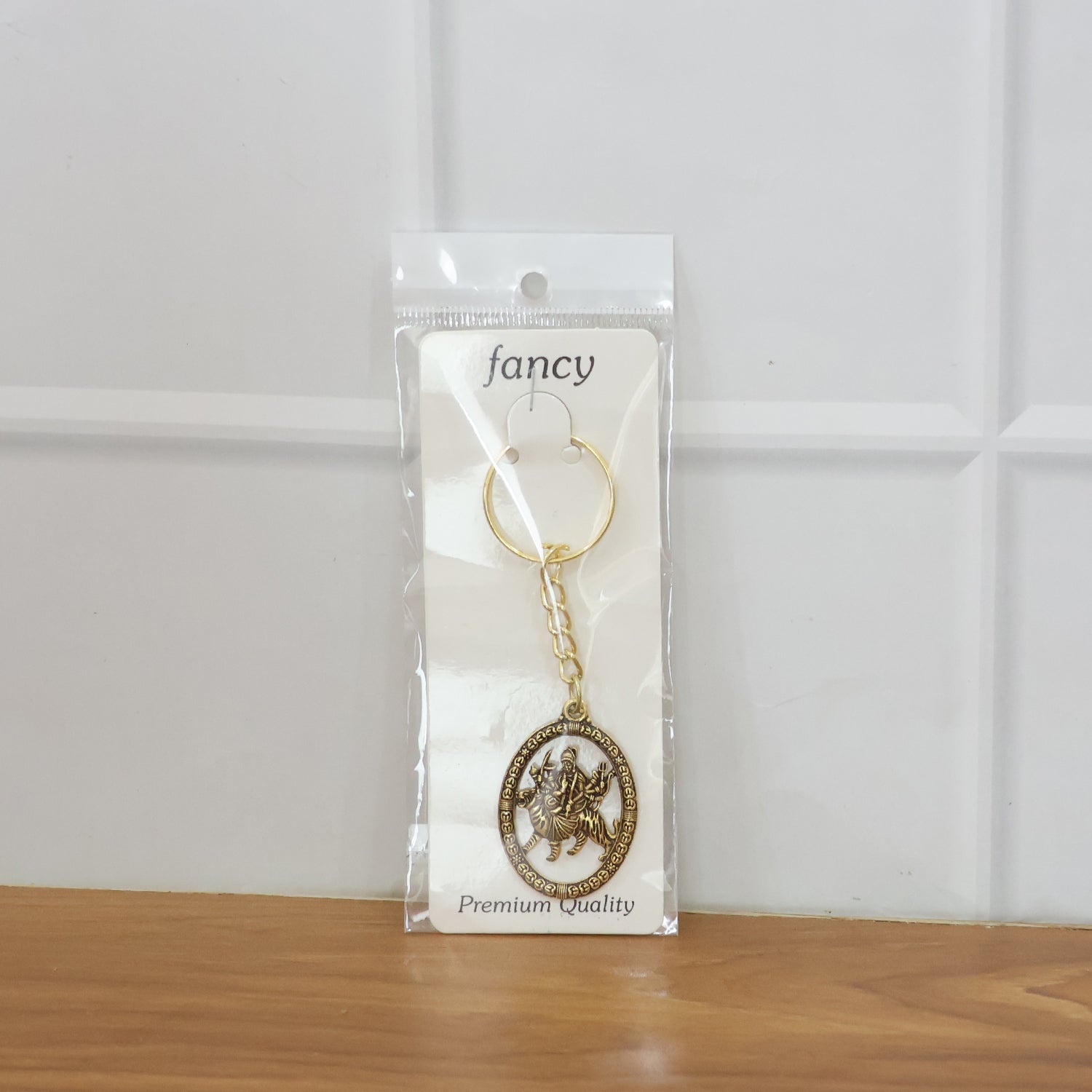 Premium Golden Metal Durga Maa Keychain (1 Pc)