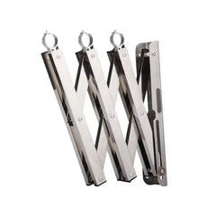 Closeup of stainless steel rack bracket and mounting hardware