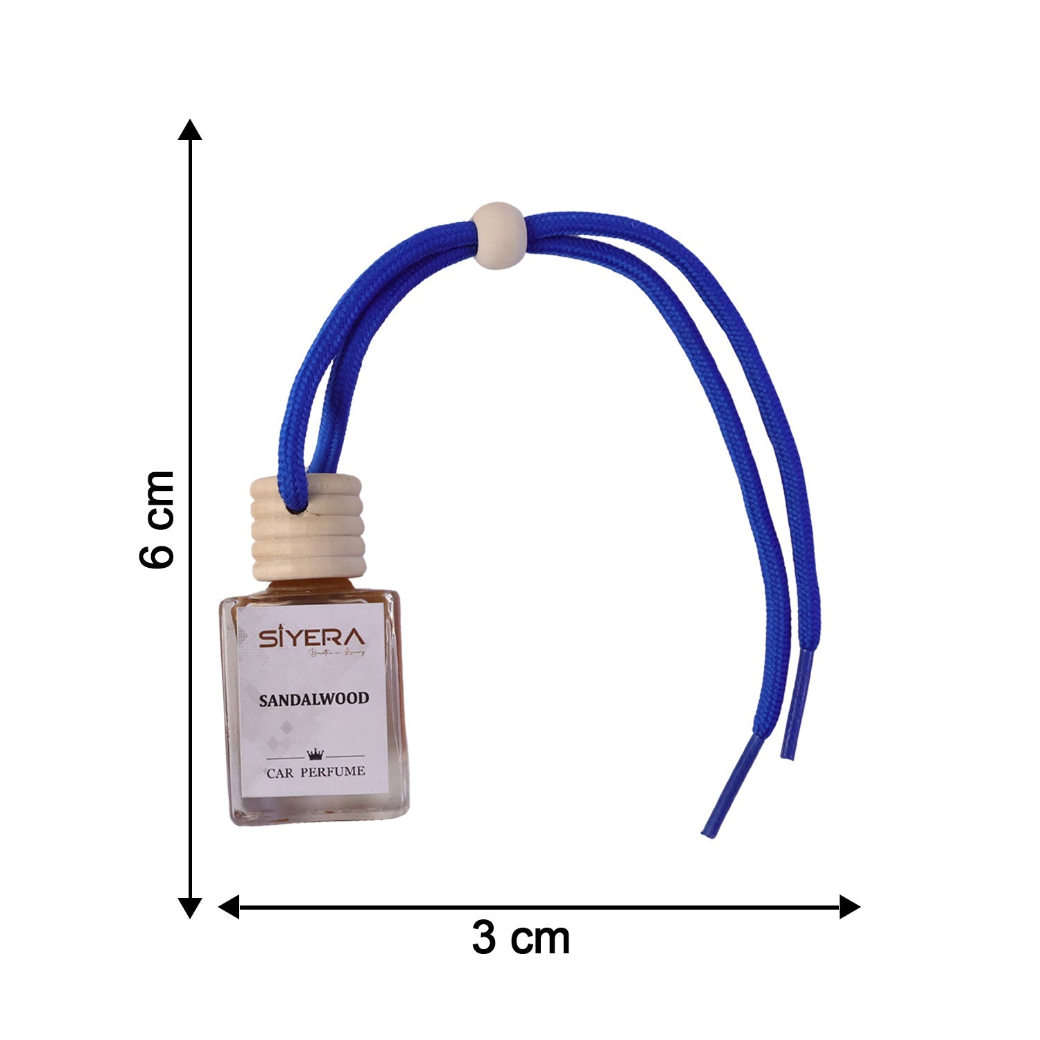 Dimensions of the Siyera Sandalwood Car Perfume bottle shown for size reference.