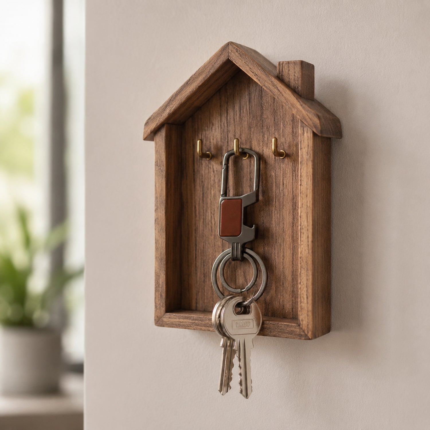 Close-up view of metal key holder and safety lock clip