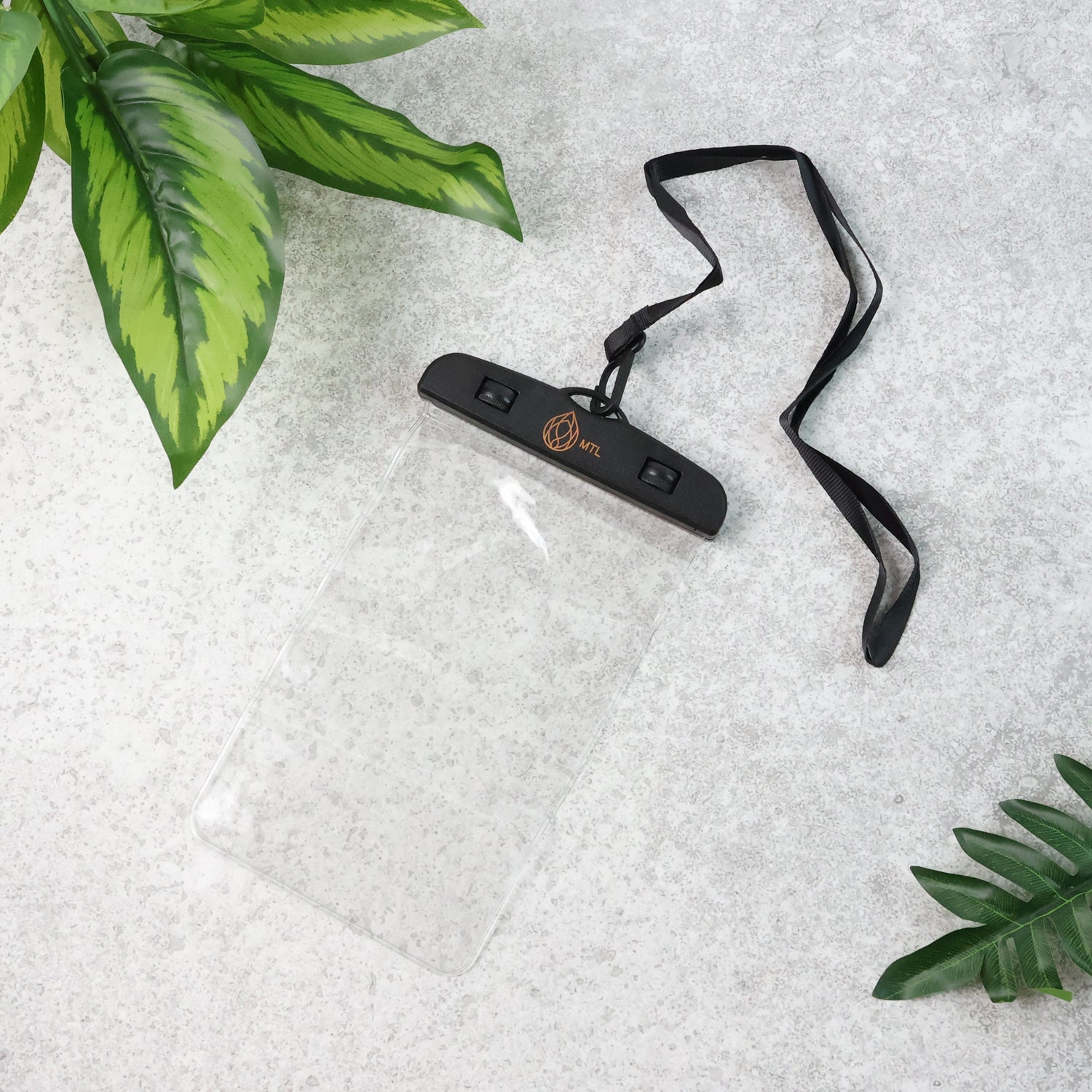 Transparent waterproof pouch protecting smartphone
