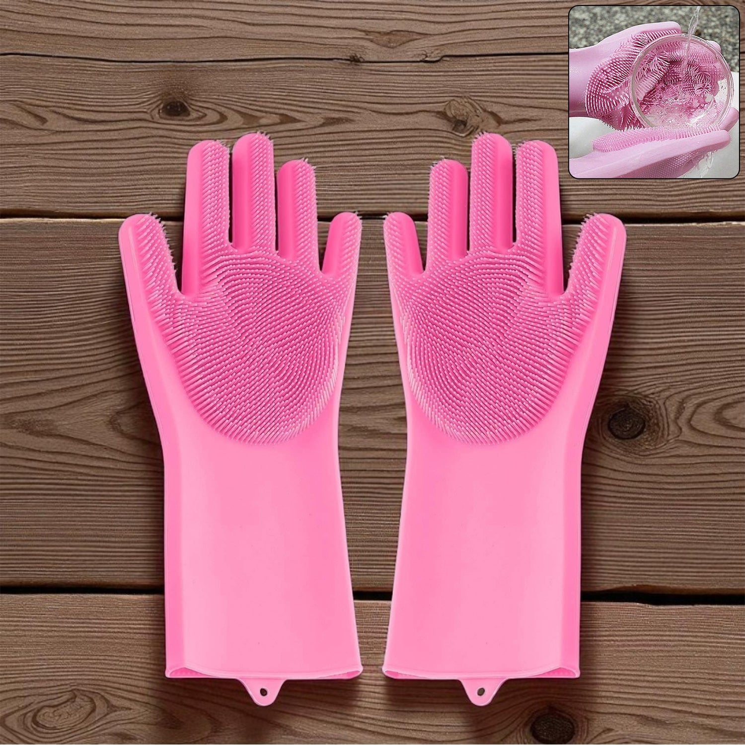 Multicolor silicone scrubber gloves on white background