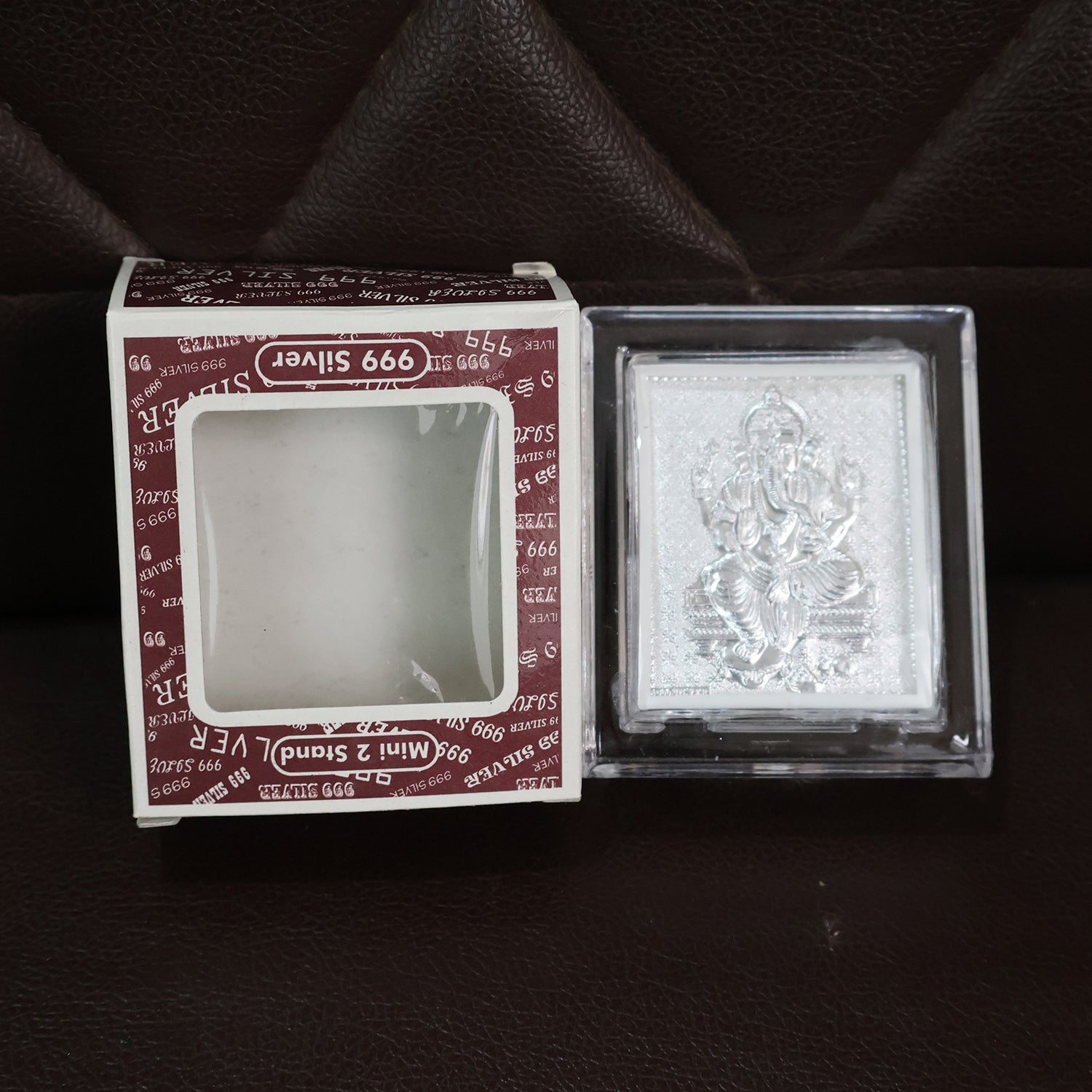 Back view of Silver-Plated Lord Ganesha Photo Frame with stand