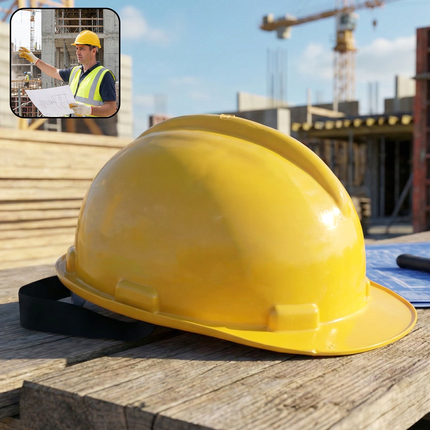 Yellow hard hat designed for safety compliance in industrial environments