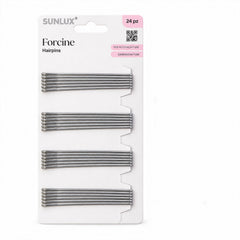 A white package containing twenty-four silver hairpins arranged in four rows against a plain white background.